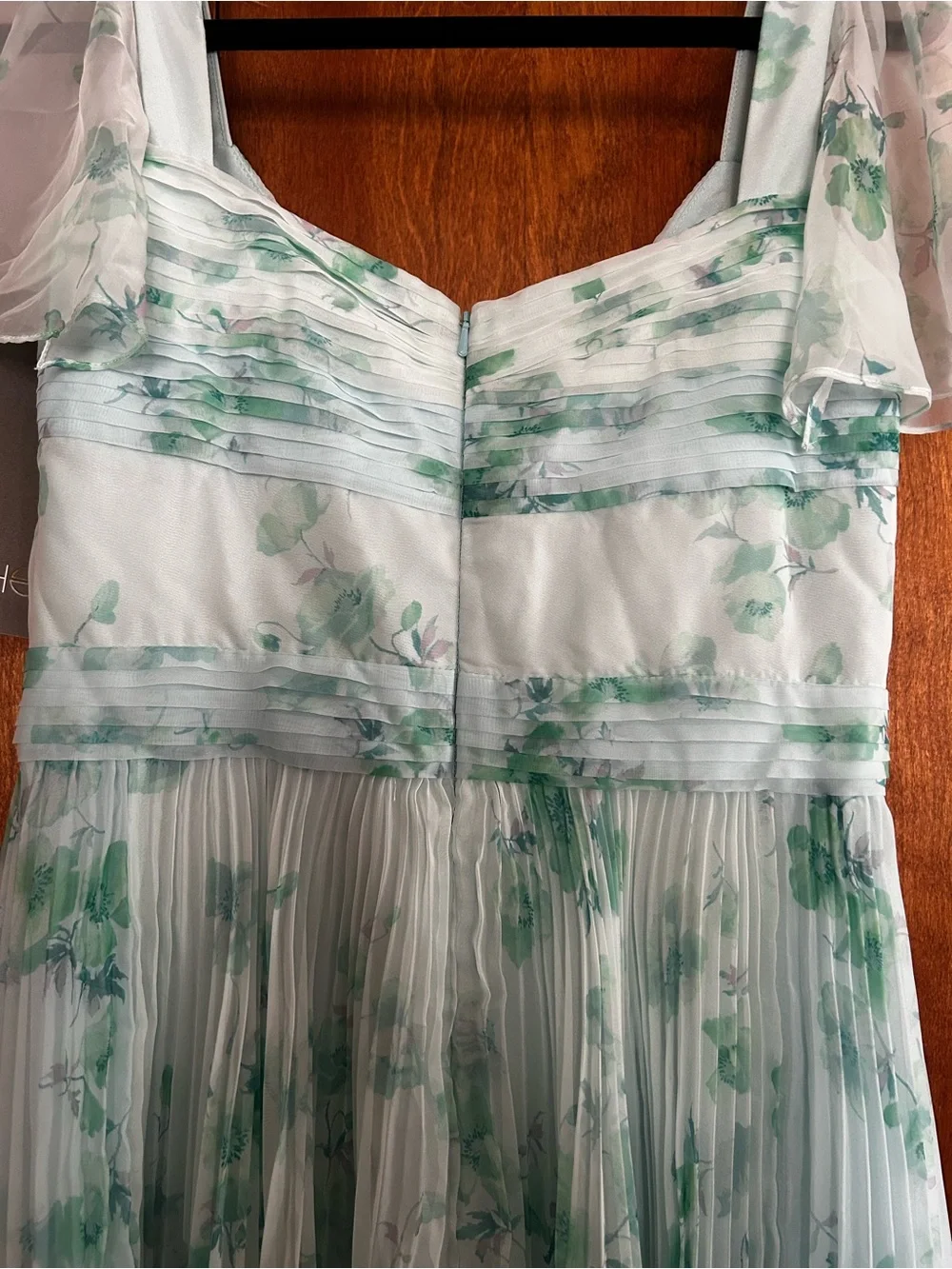 Theia Mint Green Floral Pleated Maxi Dress - Picture 9 of 13